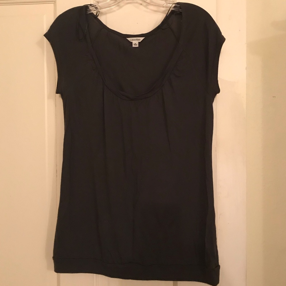 CK scoop neck long knit top M grey